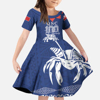 Queen Salote College 100 Years Anniversary Personalized Family Matching Short Sleeve Bodycon Dress and Hawaiian Shirt Tonga QSC Royal Blue LT7 Daughter's Dress Royal Blue - Polynesian Pride