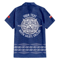 Queen Salote College 100 Years Anniversary Personalized Family Matching Short Sleeve Bodycon Dress and Hawaiian Shirt Tonga QSC Royal Blue LT7 - Polynesian Pride