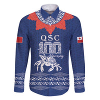 Queen Salote College 100 Years Anniversary Personalized Family Matching Short Sleeve Bodycon Dress and Hawaiian Shirt Tonga QSC Royal Blue LT7 Dad's Shirt - Long Sleeve Royal Blue - Polynesian Pride
