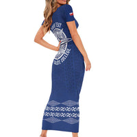 Queen Salote College 100 Years Anniversary Personalized Family Matching Short Sleeve Bodycon Dress and Hawaiian Shirt Tonga QSC Royal Blue LT7 - Polynesian Pride