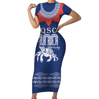 Queen Salote College 100 Years Anniversary Personalized Short Sleeve Bodycon Dress Tonga QSC Royal Blue LT7 Long Dress Royal Blue - Polynesian Pride