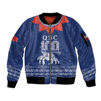 Queen Salote College 100 Years Anniversary Personalized Sleeve Zip Bomber Jacket Tonga QSC Royal Blue - Polynesian Pride