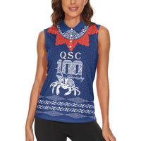 Queen Salote College 100 Years Anniversary Personalized Women Sleeveless Polo Shirt Tonga QSC Royal Blue - Polynesian Pride
