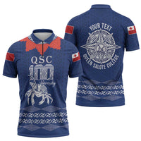 Queen Salote College 100 Years Anniversary Personalized Zipper Polo Shirt Tonga QSC Royal Blue - Polynesian Pride