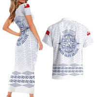 Queen Salote College 100 Years Anniversary Personalized Couples Matching Short Sleeve Bodycon Dress and Hawaiian Shirt Tonga QSC White LT7 - Polynesian Pride