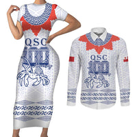 Queen Salote College 100 Years Anniversary Personalized Couples Matching Short Sleeve Bodycon Dress and Long Sleeve Button Shirt Tonga QSC White LT7 White - Polynesian Pride