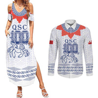 Queen Salote College 100 Years Anniversary Personalized Couples Matching Summer Maxi Dress and Long Sleeve Button Shirt Tonga QSC White LT7 White - Polynesian Pride