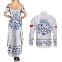 Queen Salote College 100 Years Anniversary Personalized Couples Matching Summer Maxi Dress and Long Sleeve Button Shirt Tonga QSC White LT7 - Polynesian Pride