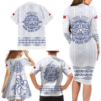 Queen Salote College 100 Years Anniversary Personalized Family Matching Long Sleeve Bodycon Dress and Hawaiian Shirt Tonga QSC White LT7 - Polynesian Pride