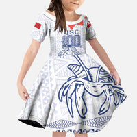 Queen Salote College 100 Years Anniversary Personalized Family Matching Off Shoulder Maxi Dress and Hawaiian Shirt Tonga QSC White - Polynesian Pride