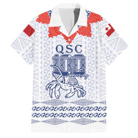 Queen Salote College 100 Years Anniversary Personalized Family Matching Off Shoulder Maxi Dress and Hawaiian Shirt Tonga QSC White - Polynesian Pride