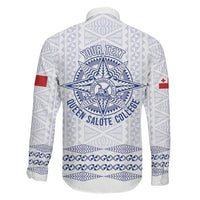 Queen Salote College 100 Years Anniversary Personalized Family Matching Off Shoulder Short Dress and Hawaiian Shirt Tonga QSC White - Polynesian Pride