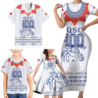 Queen Salote College 100 Years Anniversary Personalized Family Matching Short Sleeve Bodycon Dress and Hawaiian Shirt Tonga QSC White LT7 - Polynesian Pride