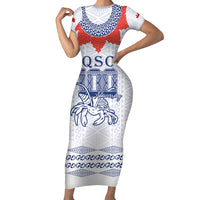 Queen Salote College 100 Years Anniversary Personalized Family Matching Short Sleeve Bodycon Dress and Hawaiian Shirt Tonga QSC White LT7 Mom's Dress White - Polynesian Pride