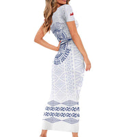 Queen Salote College 100 Years Anniversary Personalized Family Matching Short Sleeve Bodycon Dress and Hawaiian Shirt Tonga QSC White - Polynesian Pride