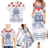 Queen Salote College 100 Years Anniversary Personalized Family Matching Summer Maxi Dress and Hawaiian Shirt Tonga QSC White - Polynesian Pride
