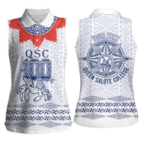Queen Salote College 100 Years Anniversary Personalized Women Sleeveless Polo Shirt Tonga QSC White - Polynesian Pride