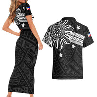 Personalised Philippines Couples Matching Short Sleeve Bodycon Dress and Hawaiian Shirt Tribal Sun LT7