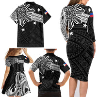 Personalised Philippines Family Matching Long Sleeve Bodycon Dress and Hawaiian Shirt Tribal Sun LT7 - Polynesian Pride