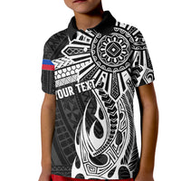 Personalised Philippines Kid Polo Shirt Tribal Sun LT7 Kid Black - Polynesian Pride
