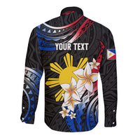 Personalised Philippines Tribal Long Sleeve Button Shirt Mix Plumeria - Flag Colors LT7 - Polynesian Pride