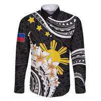 Personalised Philippines Tribal Family Matching Off Shoulder Long Sleeve Dress and Hawaiian Shirt Mix Plumeria LT7 Dad's Shirt - Long Sleeve Black - Polynesian Pride