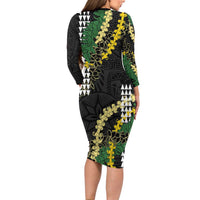 Hawaii Aloha Kakau Family Matching Long Sleeve Bodycon Dress and Hawaiian Shirt Puakenikeni and Maile Lei Twist LT7 - Polynesian Pride