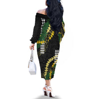 Hawaii Aloha Kakau Family Matching Off The Shoulder Long Sleeve Dress and Hawaiian Shirt Puakenikeni and Maile Lei Twist