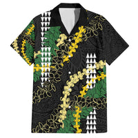 Hawaii Aloha Kakau Family Matching Off Shoulder Short Dress and Hawaiian Shirt Puakenikeni and Maile Lei Twist LT7 Dad's Shirt - Short Sleeve Black - Polynesian Pride
