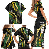 Hawaii Aloha Kakau Family Matching Short Sleeve Bodycon Dress and Hawaiian Shirt Puakenikeni and Maile Lei Twist LT7 - Polynesian Pride