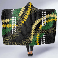 Hawaii Aloha Kakau Hooded Blanket Puakenikeni and Maile Lei Twist LT7 One Size Black - Polynesian Pride