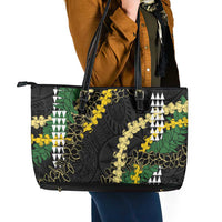 Hawaii Aloha Kakau Leather Tote Bag Puakenikeni and Maile Lei Twist LT7 - Polynesian Pride