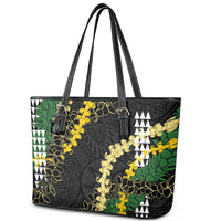 Hawaii Aloha Kakau Leather Tote Bag Puakenikeni and Maile Lei Twist LT7 - Polynesian Pride