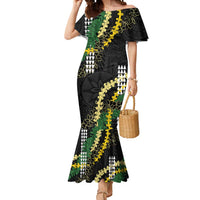 Hawaii Aloha Kakau Mermaid Dress Puakenikeni and Maile Lei Twist LT7 Women Black - Polynesian Pride