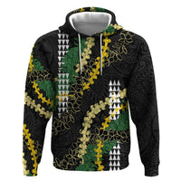 Hawaii Aloha Kakau Zip Hoodie Puakenikeni and Maile Lei Twist LT7 Pullover Hoodie Black - Polynesian Pride