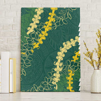 Hawaii Aloha Kakau Canvas Wall Art Green Puakenikeni and Maile Lei Twist LT7 Without Frame Green - Polynesian Pride
