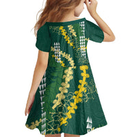 Hawaii Aloha Kakau Family Matching Off Shoulder Maxi Dress and Hawaiian Shirt Green Puakenikeni and Maile Lei Twist LT7 - Polynesian Pride