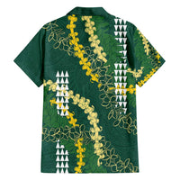 Hawaii Aloha Kakau Family Matching Short Sleeve Bodycon Dress and Hawaiian Shirt Green Puakenikeni and Maile Lei Twist LT7 - Polynesian Pride