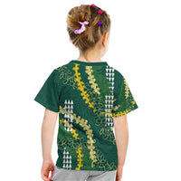 Hawaii Aloha Kakau Kid T Shirt Green Puakenikeni and Maile Lei Twist LT7 - Polynesian Pride