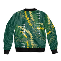 Hawaii Aloha Kakau Sleeve Zip Bomber Jacket Green Puakenikeni and Maile Lei Twist LT7 - Polynesian Pride