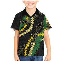 Hawaii Puakenikeni - Maile Lei Family Matching Mermaid Dress and Hawaiian Shirt Obsidian Black LT7 Son's Shirt Black - Polynesian Pride