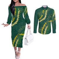 Hawaii Puakenikeni - Maile Lei Couples Matching Off The Shoulder Long Sleeve Dress and Long Sleeve Button Shirt Sage Green LT7 Sage Green - Polynesian Pride