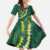 Hawaii Puakenikeni - Maile Lei Family Matching Off The Shoulder Long Sleeve Dress and Hawaiian Shirt Sage Green
