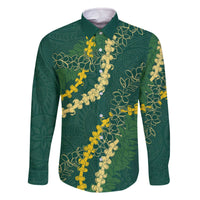 Hawaii Puakenikeni - Maile Lei Family Matching Off The Shoulder Long Sleeve Dress and Hawaiian Shirt Sage Green