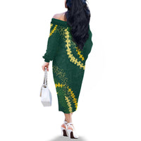 Hawaii Puakenikeni - Maile Lei Family Matching Off The Shoulder Long Sleeve Dress and Hawaiian Shirt Sage Green