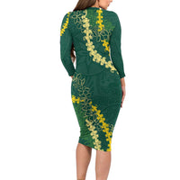 Hawaii Puakenikeni - Maile Lei Long Sleeve Bodycon Dress Sage Green