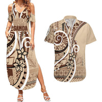 Samoa Siapo Classic Motif Couples Matching Summer Maxi Dress and Hawaiian Shirt Manuia le tutoatasi o Samoa Independence LT7 Beige - Polynesian Pride
