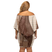 Polynesian Tribal Pattern Patchwork Picturesque Family Matching Off Shoulder Short Dress and Hawaiian Shirt Mocha LT7 - Polynesian Pride