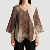 Polynesian Tribal Pattern Patchwork Picturesque Kimono Sleeve Blouse Mocha LT7 - Polynesian Pride