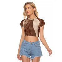 Polynesian Tribal Pattern Patchwork Picturesque Raglan Cropped T Shirt Mocha LT7 Female Mocha - Polynesian Pride